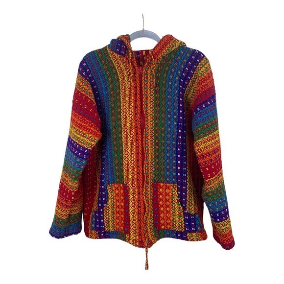 Ecuadorian NWOT Unisex  100% Sheep's Wool Multicolor Zipper Front Jacket Sz L‎ - Picture 1 of 4